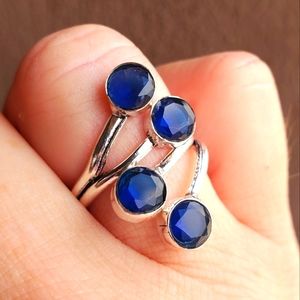 New London Blue Topaz Adjustable 925 Silver Ring.